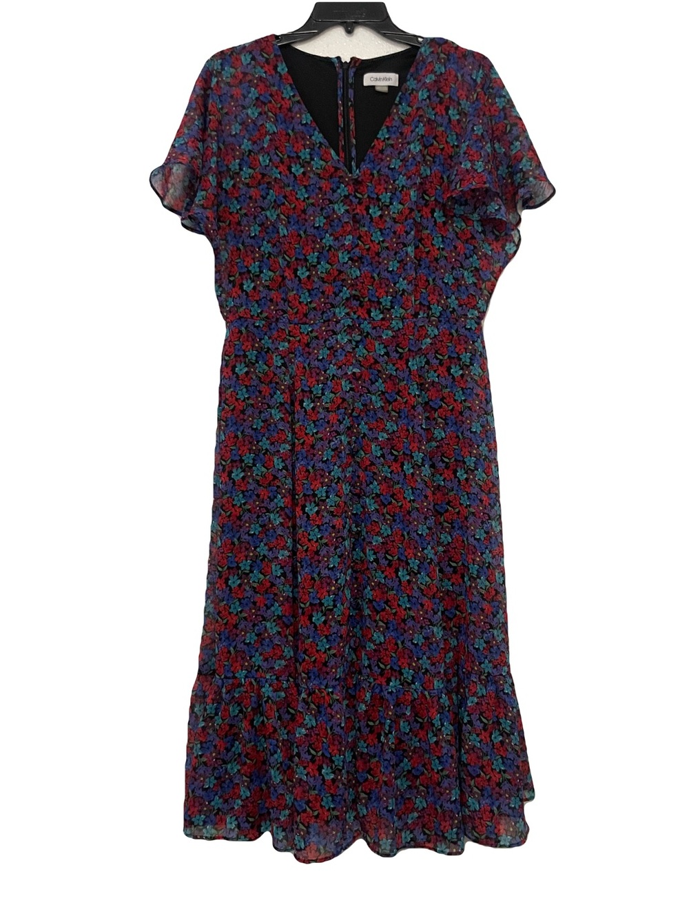 Calvin Klein Red Blue Floral Midi Dress